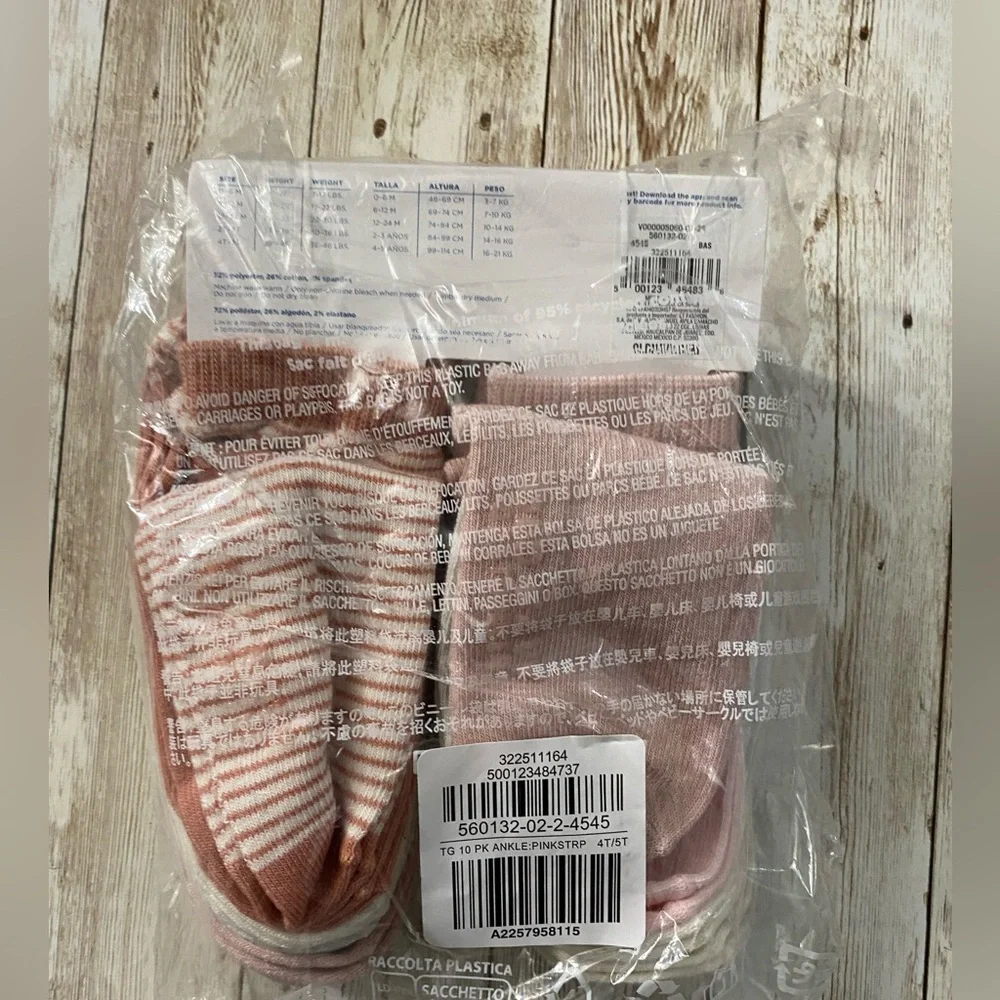 🆕 10-Pack Old Navy Toddler Girls Unisex Ankle Socks 4T/5T Pink